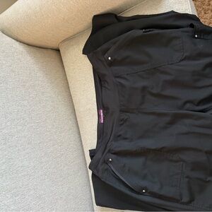 Women's Black Healing Hands purple label yoga scrub pants.